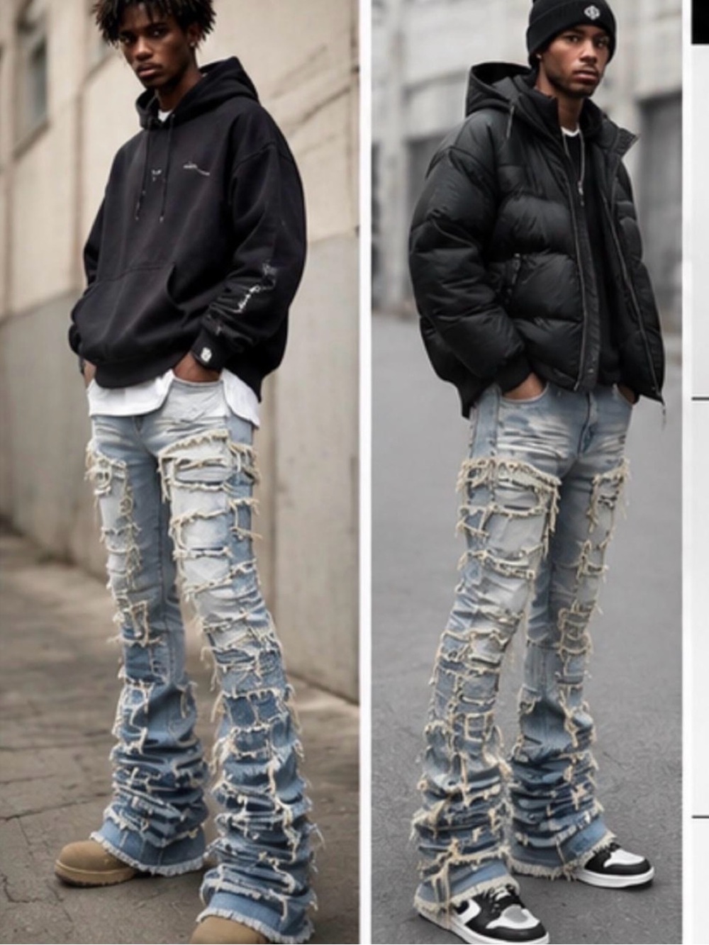 Focus Jeans Mens W34 Extreme Distressed Stacked Flare Y2K Denim 50” Inseam